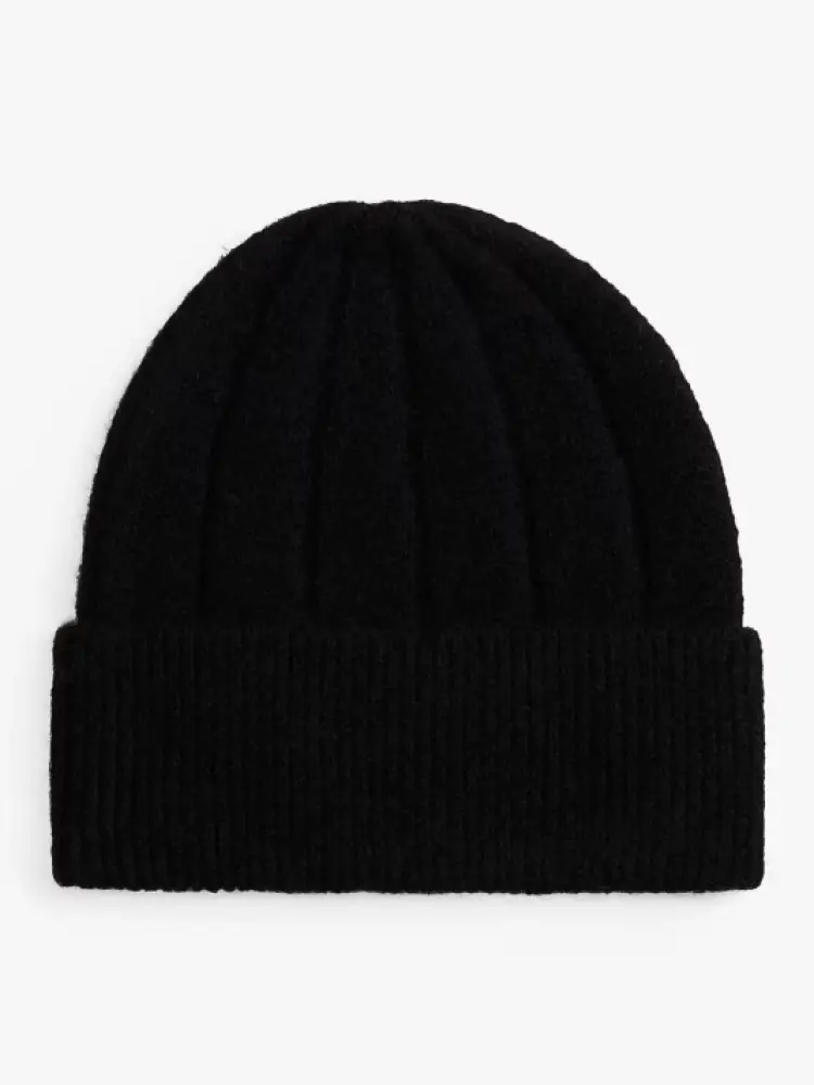 cappello nero donna in lana mini logo sul fondo miniatura 2