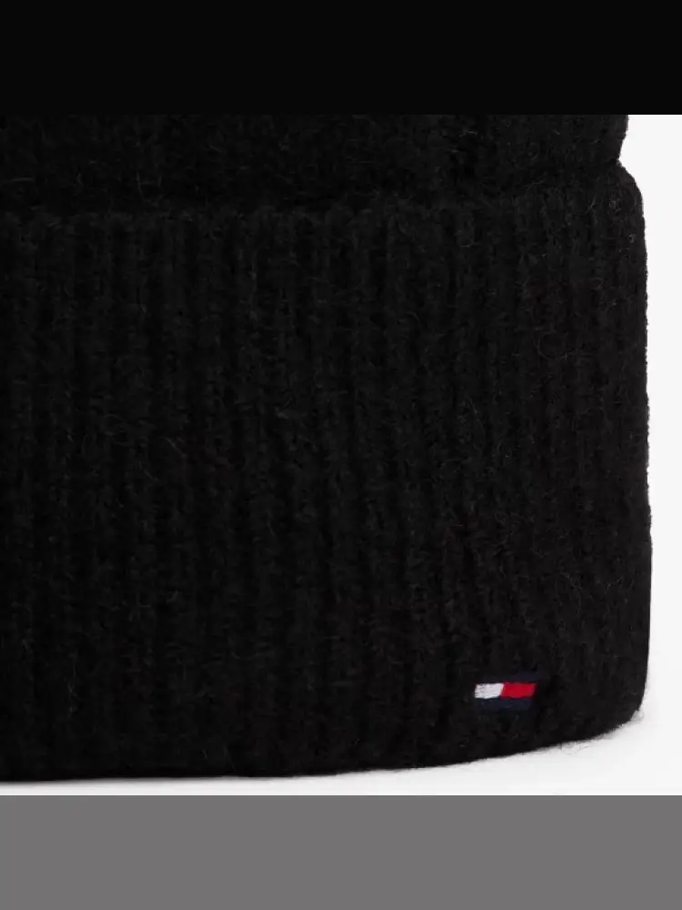 cappello nero donna in lana mini logo sul fondo miniatura 3
