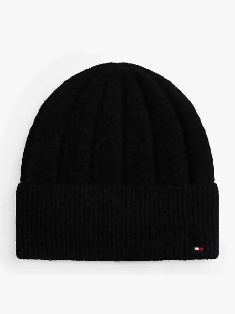 cappello nero donna in lana mini logo sul fondo