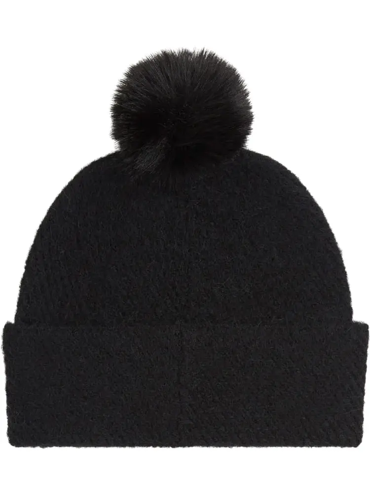 cappello nero donna in misto lana con pompon logo in metallo oro miniatura 2