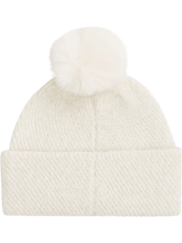cappello panna donna in misto lana con pompon logo in metallo sul davanti miniatura 2