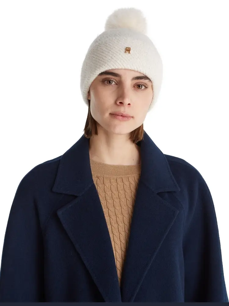 cappello panna donna in misto lana con pompon logo in metallo sul davanti miniatura 3