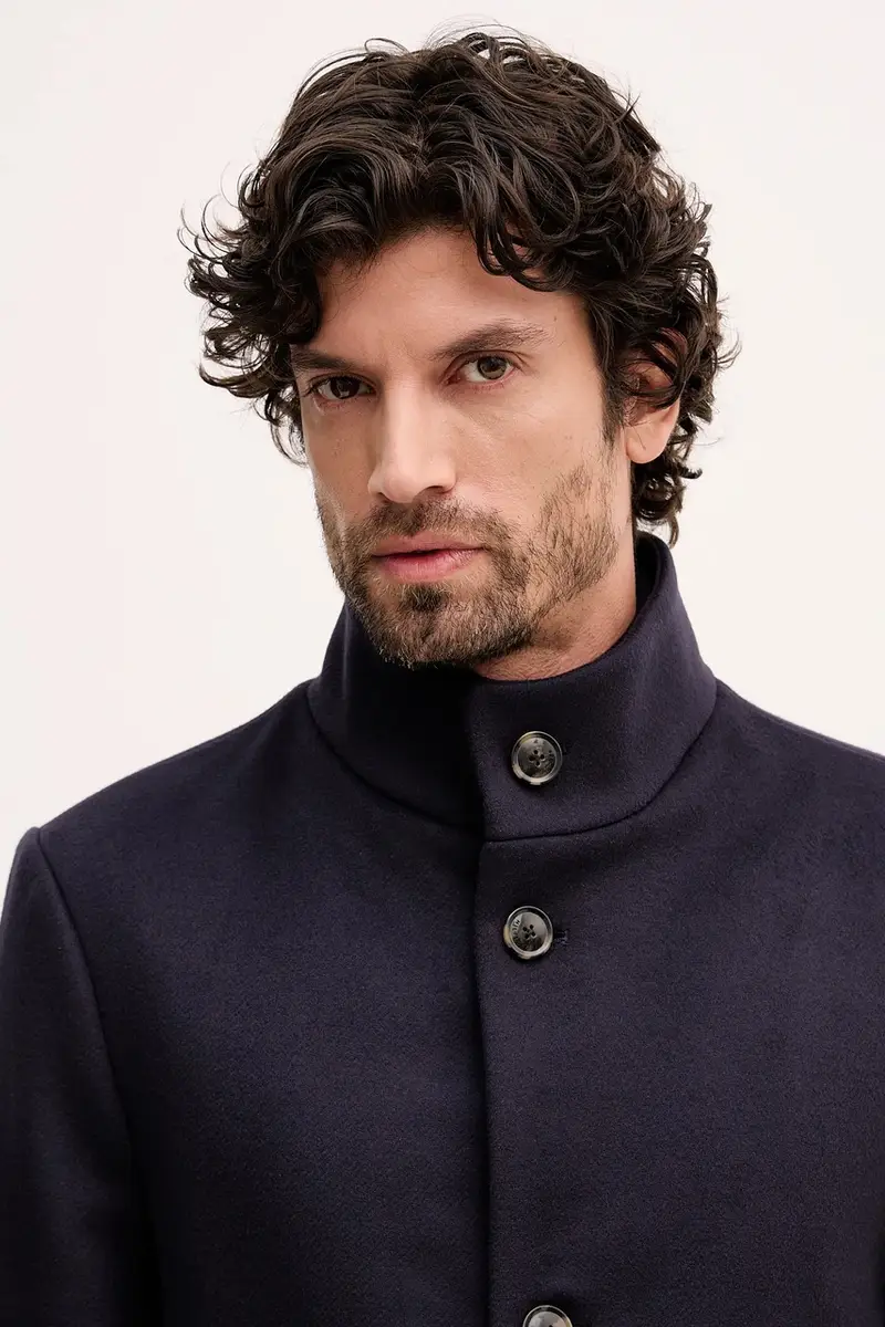 cappotto con lana Blu navy miniatura 4