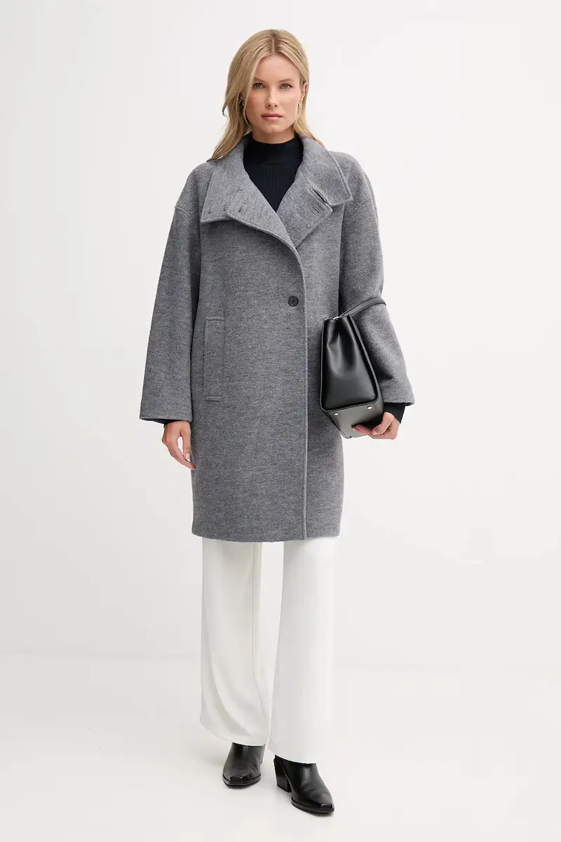 cappotto con lana colore grigio WW0WW47372 miniatura 2