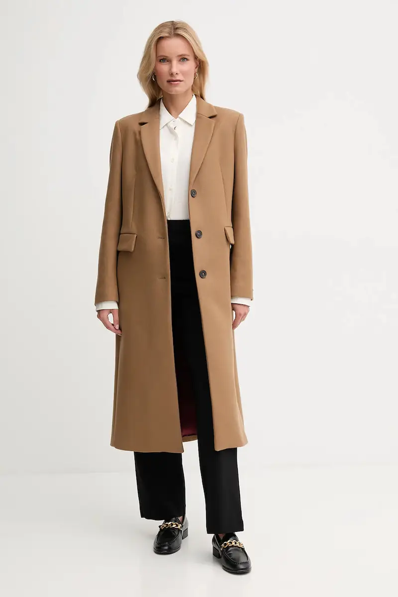 cappotto con lana colore marrone WW0WW47445 miniatura 2