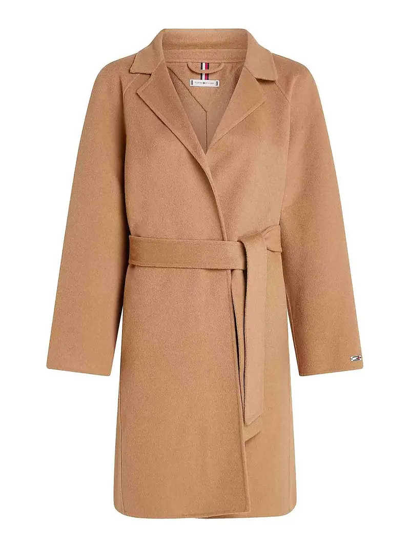 Cappotto Double Face Con Cintura E Logo Marrone