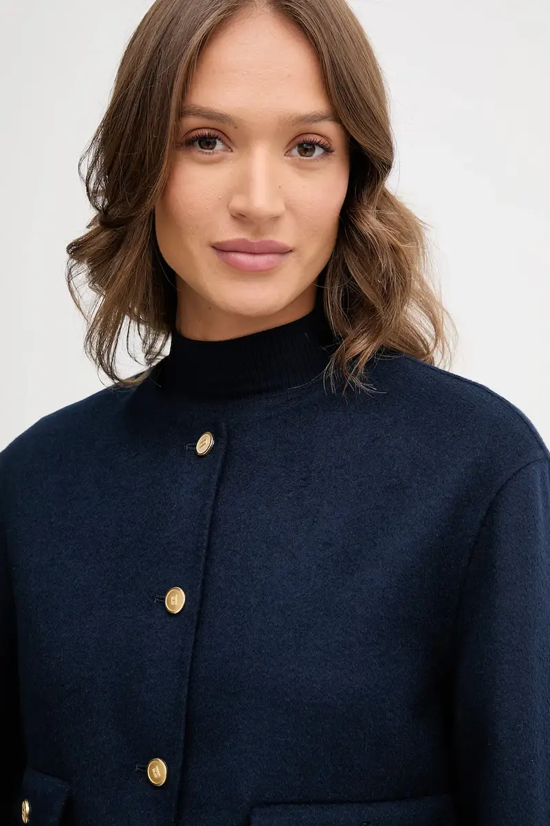 cappotto in lana colore blu navy WW0WW47446 miniatura 4