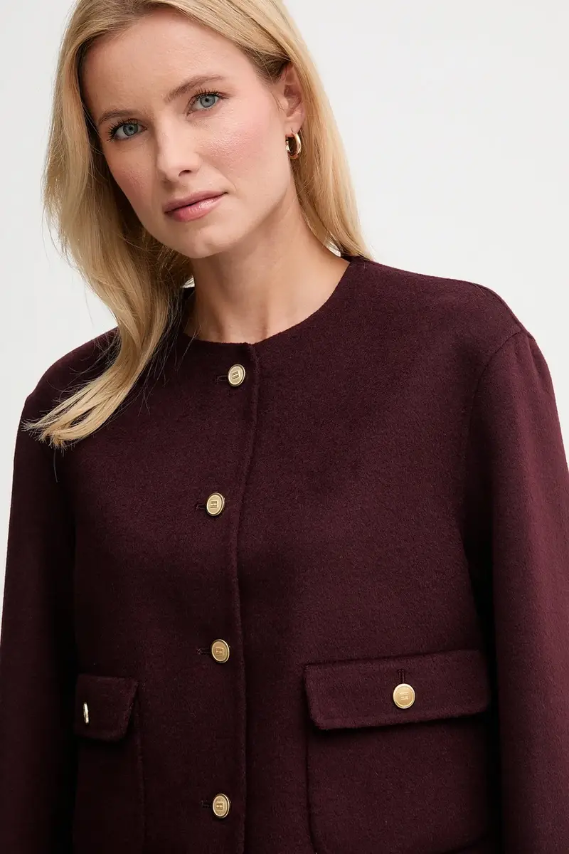 cappotto in lana colore granata WW0WW47446 miniatura 4