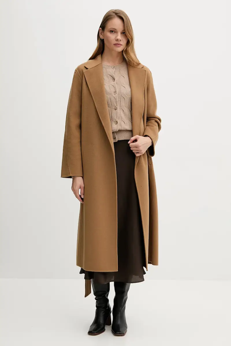 cappotto in lana colore marrone WW0WW47286 miniatura 2