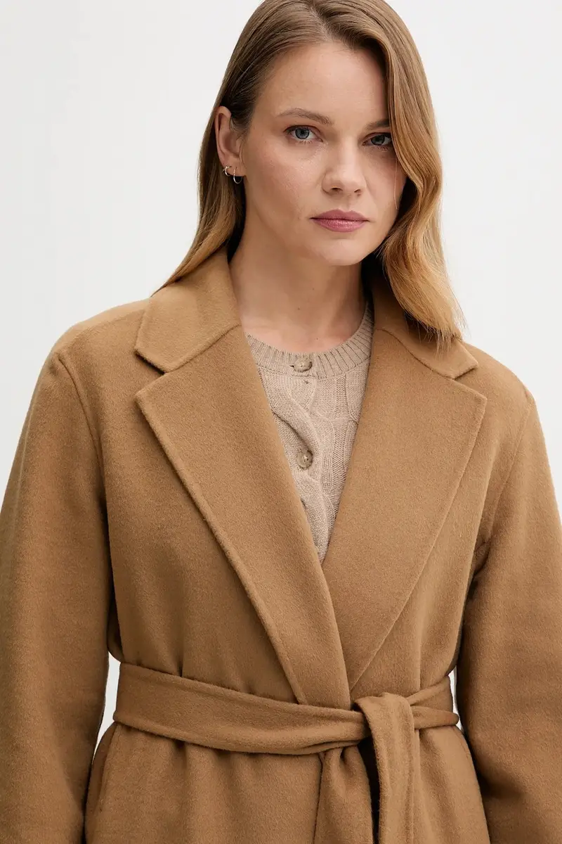 cappotto in lana colore marrone WW0WW47286 miniatura 4