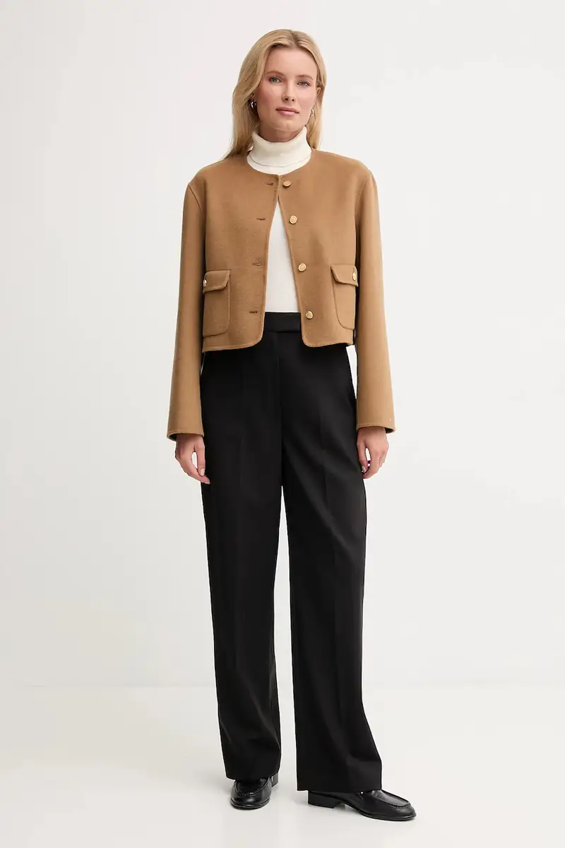 cappotto in lana colore marrone WW0WW47446 miniatura 2