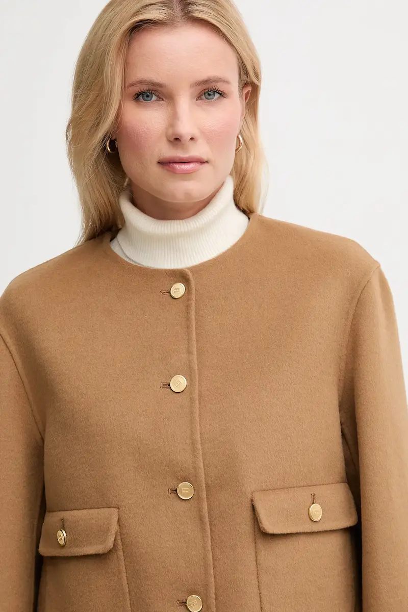 cappotto in lana colore marrone WW0WW47446 miniatura 4