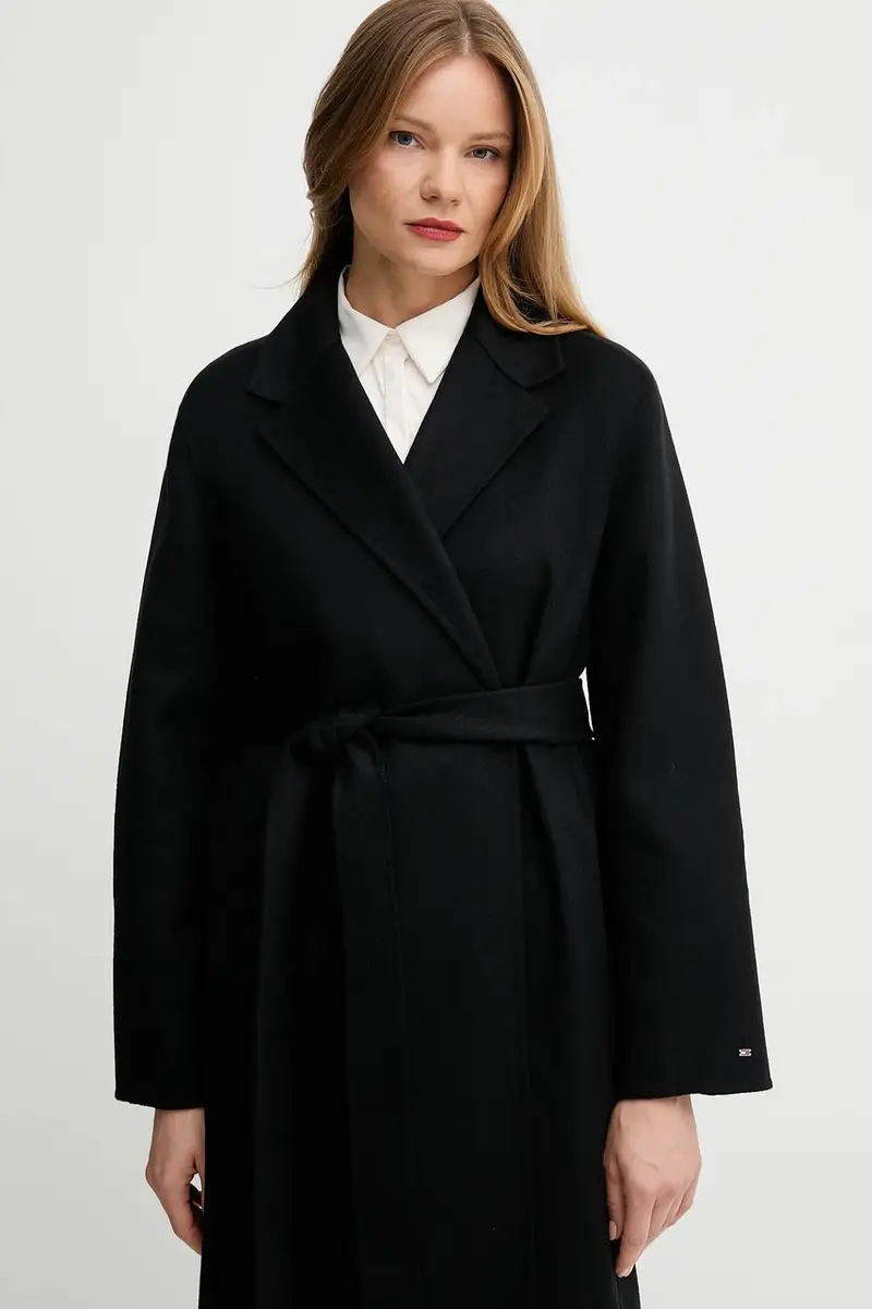 cappotto in lana colore nero WW0WW47286 miniatura 4