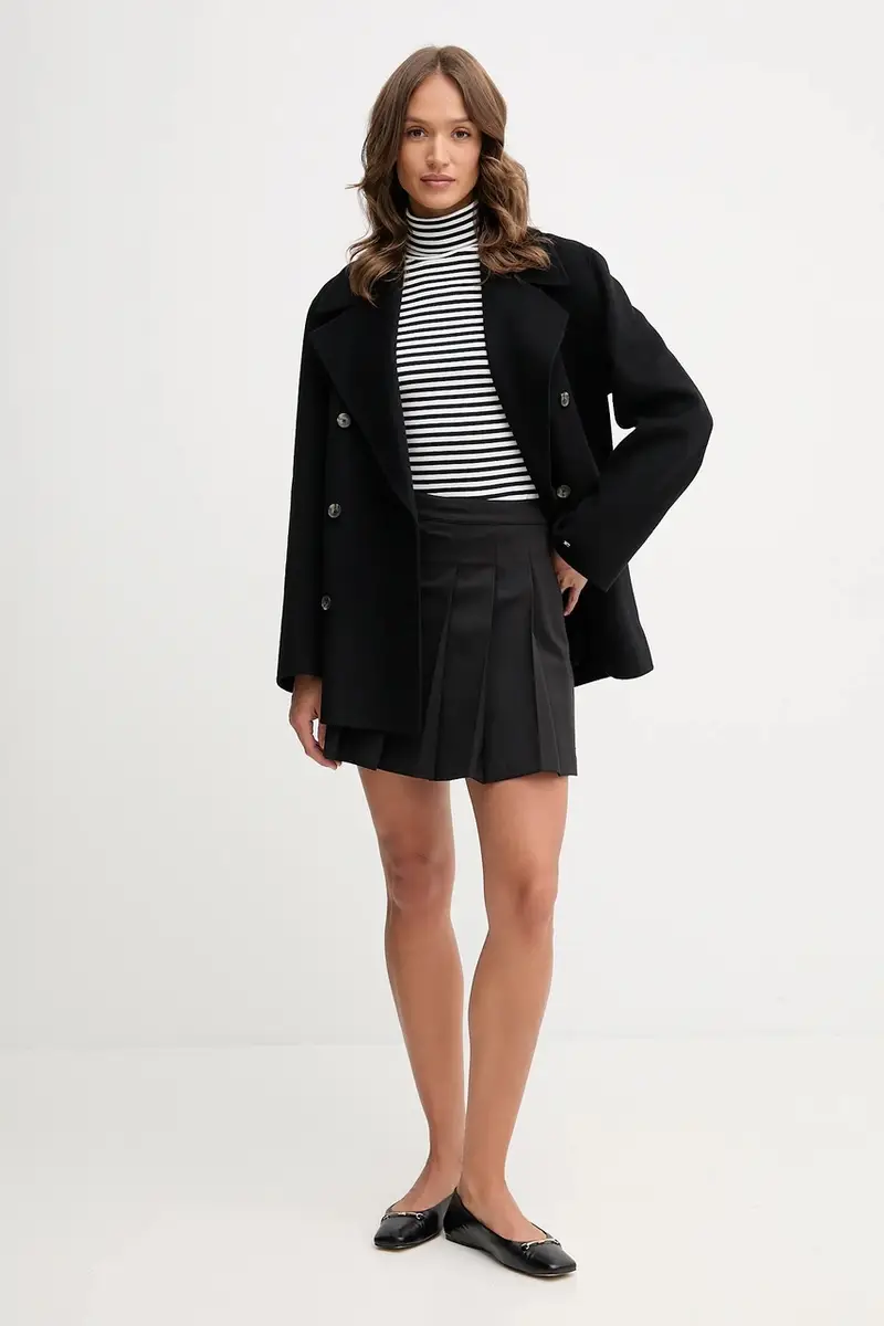 cappotto in lana colore nero WW0WW47479 miniatura 2