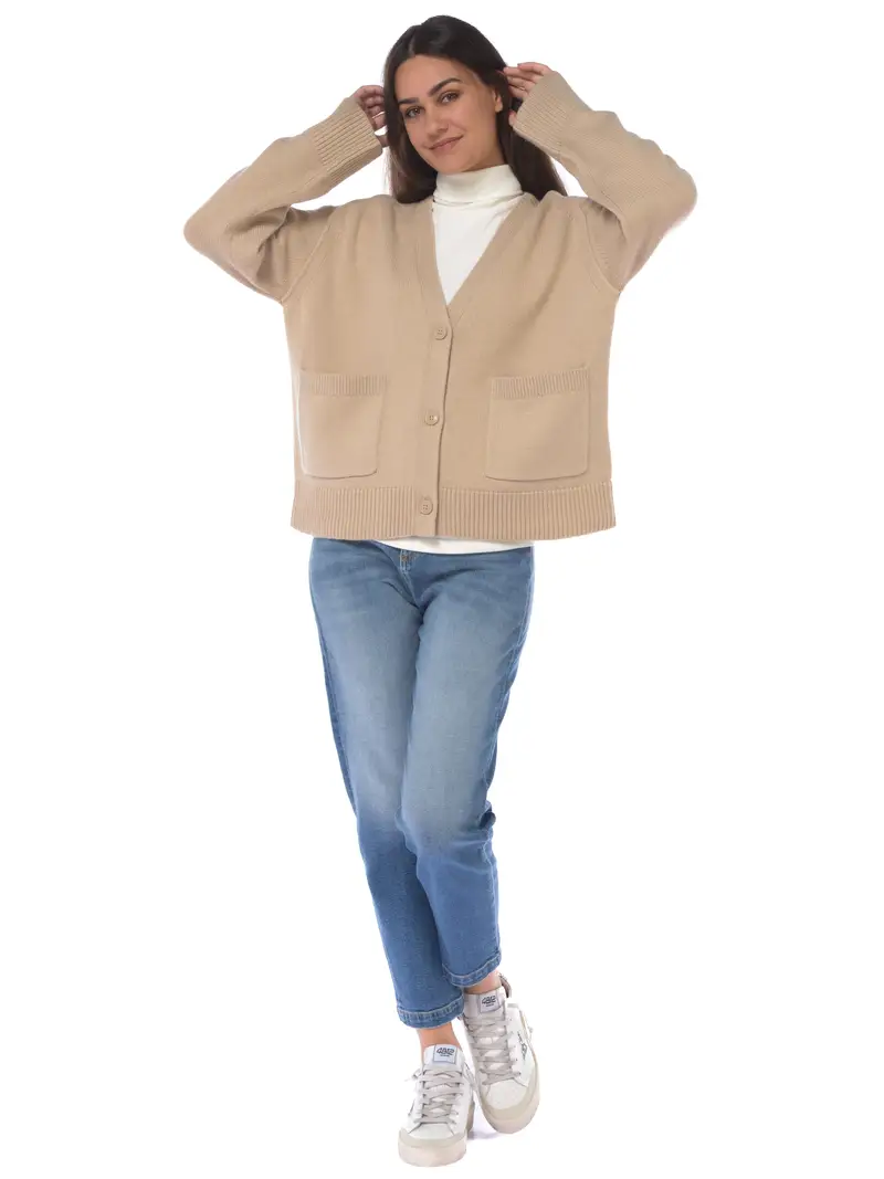 cardigan da donna Tommy Hilfiger boxy con tasche BEIGE miniatura 2