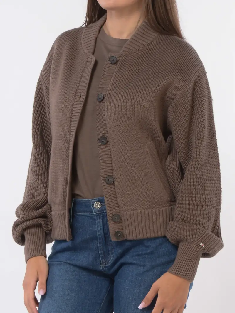 cardigan da donna Tommy Hilfiger in cotone con tasche MARRON