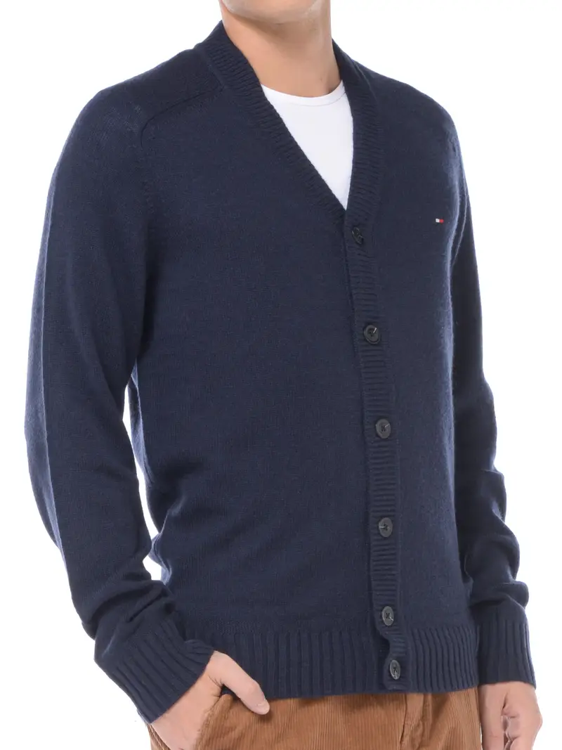 cardigan da uomo Tommy Hilfiger in lana merino con bottoni Blu