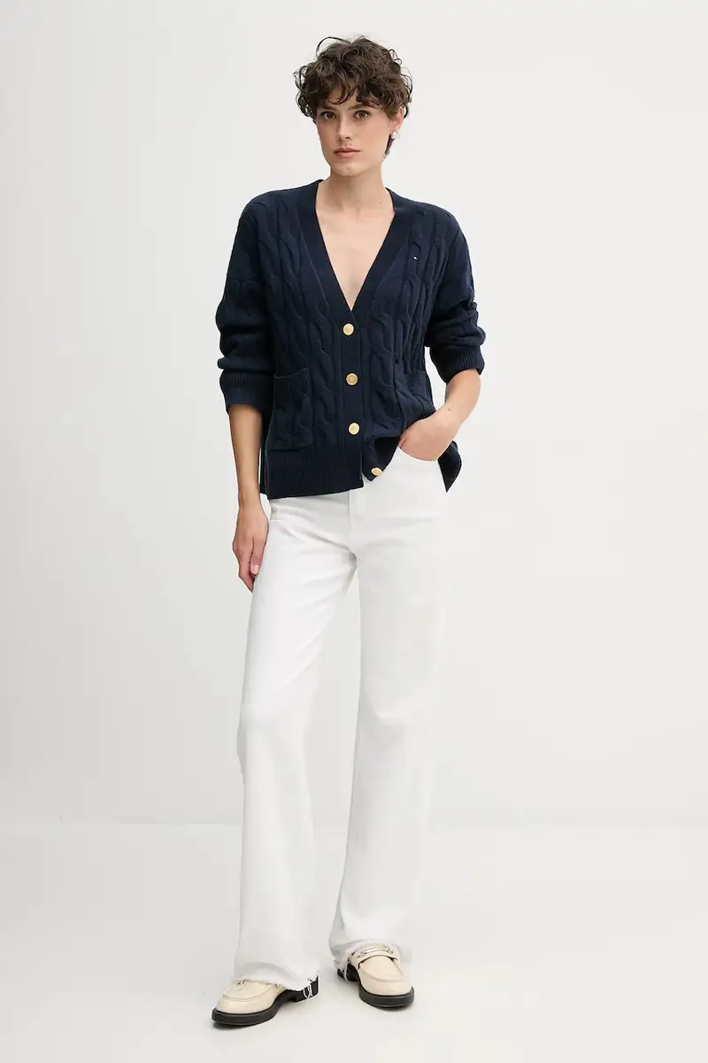 cardigan in lana colore beige WW0WW43089 Blu navy miniatura 2