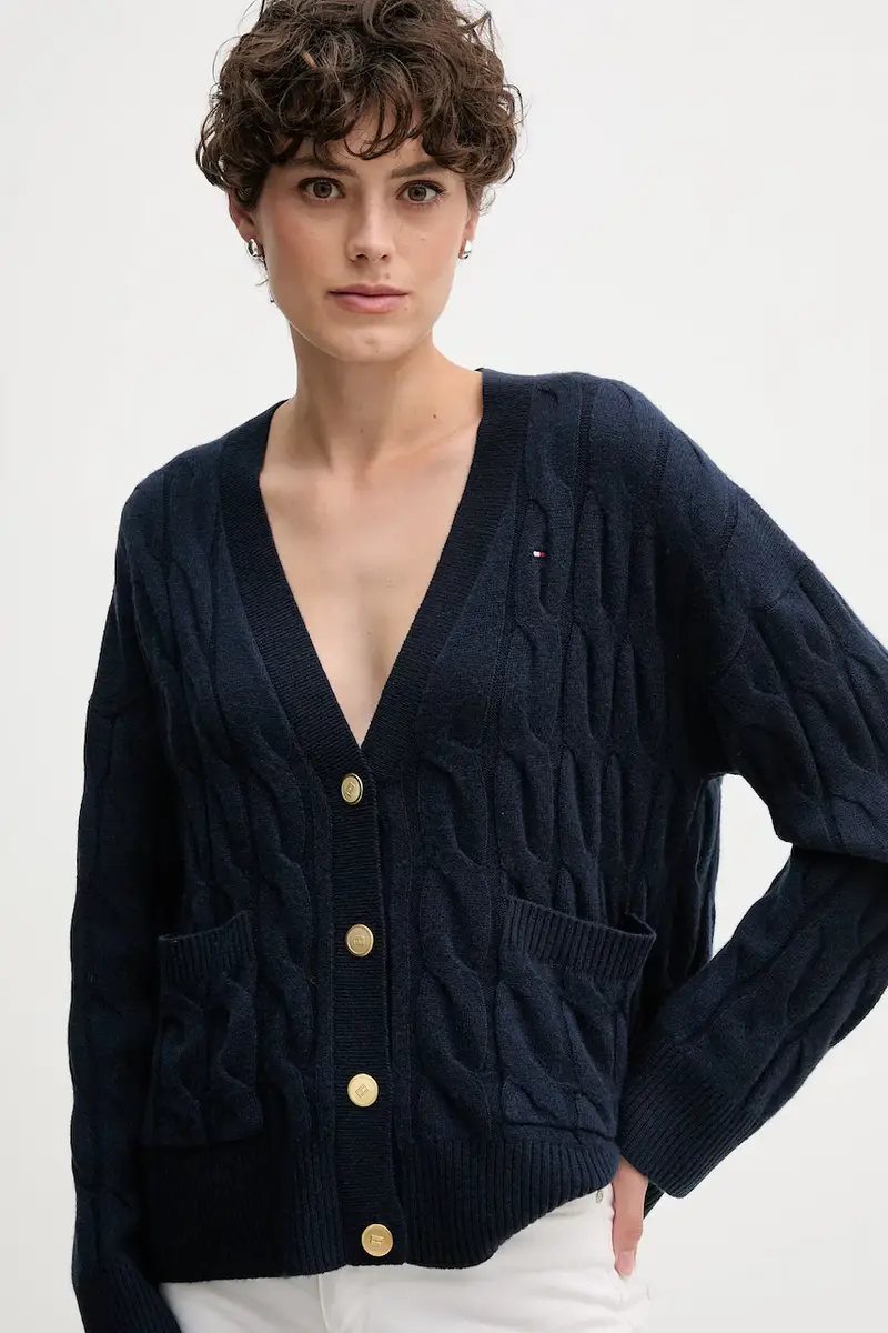 cardigan in lana colore beige WW0WW43089 Blu navy miniatura 4