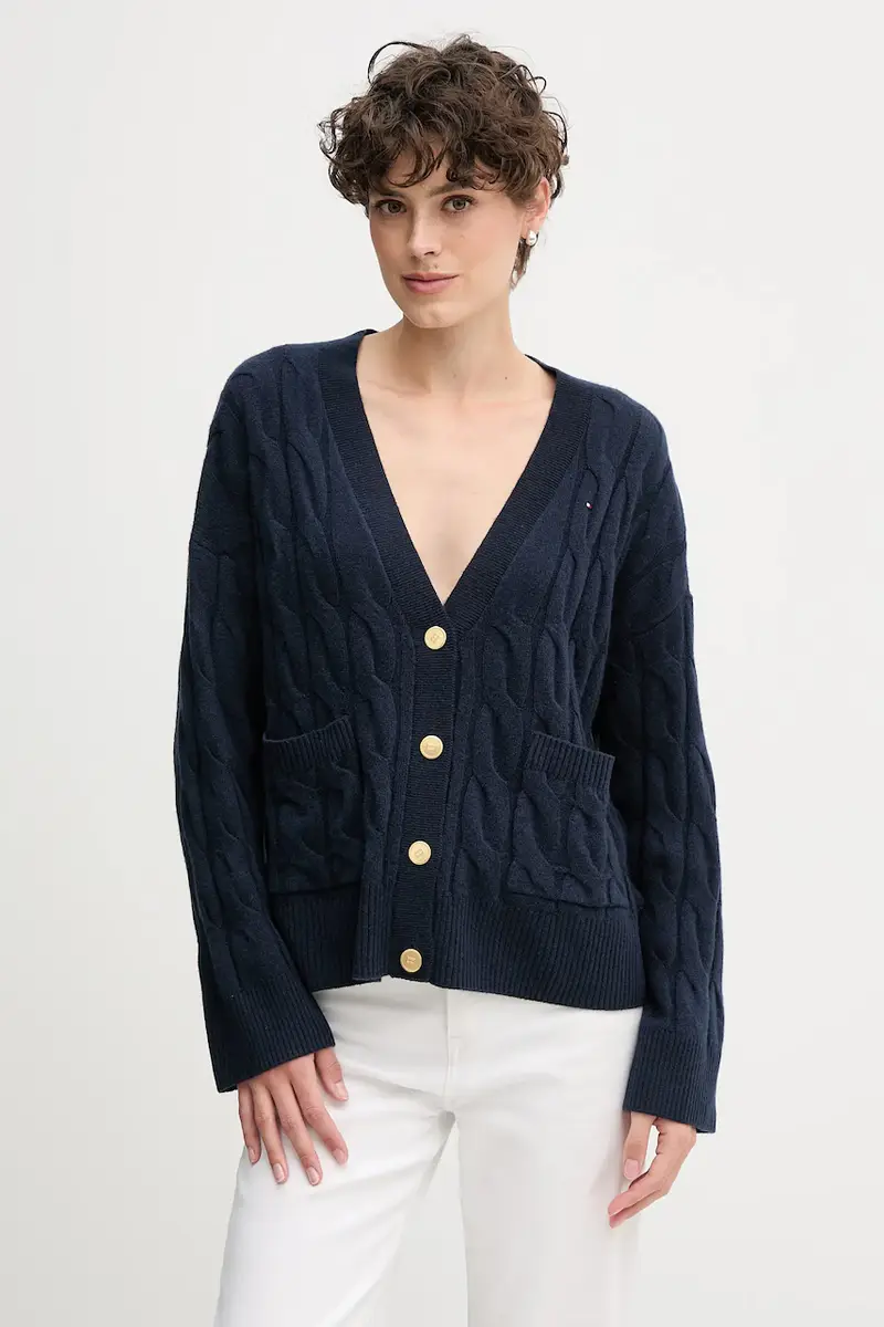 cardigan in lana colore beige WW0WW43089 Blu navy