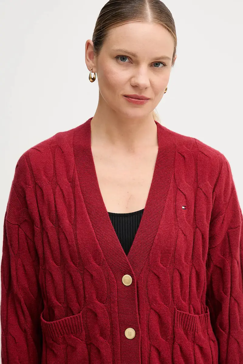 cardigan in lana colore beige WW0WW43089 Granata miniatura 4
