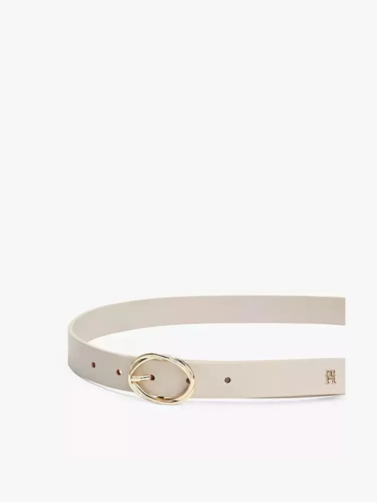 cintura beige donna in pelle fibbia in metallo oro mini logo sul lato miniatura 2