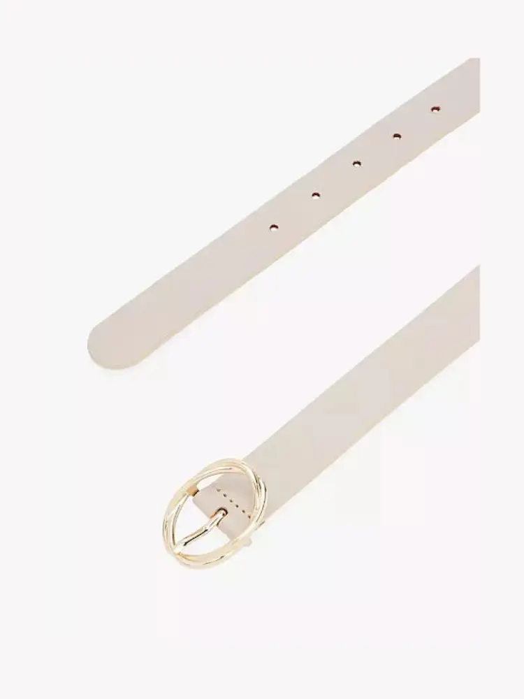 cintura beige donna in pelle fibbia in metallo oro mini logo sul lato miniatura 3