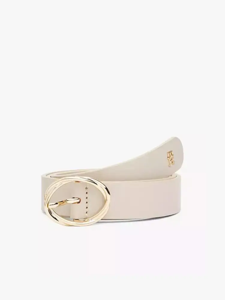 cintura beige donna in pelle fibbia in metallo oro mini logo sul lato