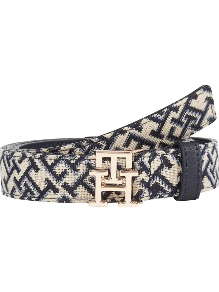 cintura blu navy donna in ecopelle jacquard logo all over