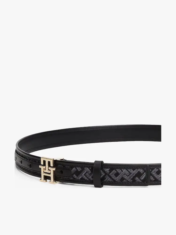 cintura nera donna in tessuto monogram fibbia in metallo miniatura 2