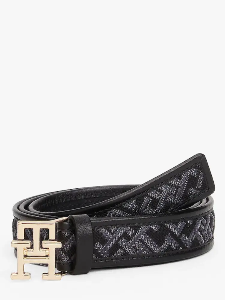 cintura nera donna in tessuto monogram fibbia in metallo