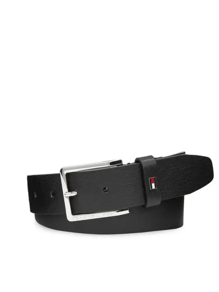 cintura nera uomo in pelle mini logo sul davanti