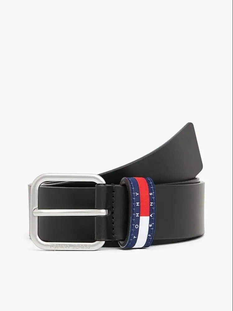 cintura uomo ryan in pelle nera con logo e distintivo