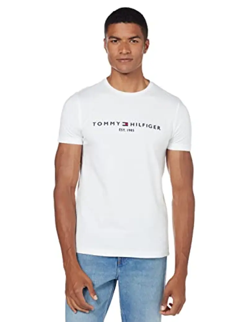 Tommy Hilfiger Core Tommy Logo Tee Mw0Mw11465, Maglietta a Maniche Corte, Uomo, Bianco (Snow White), M