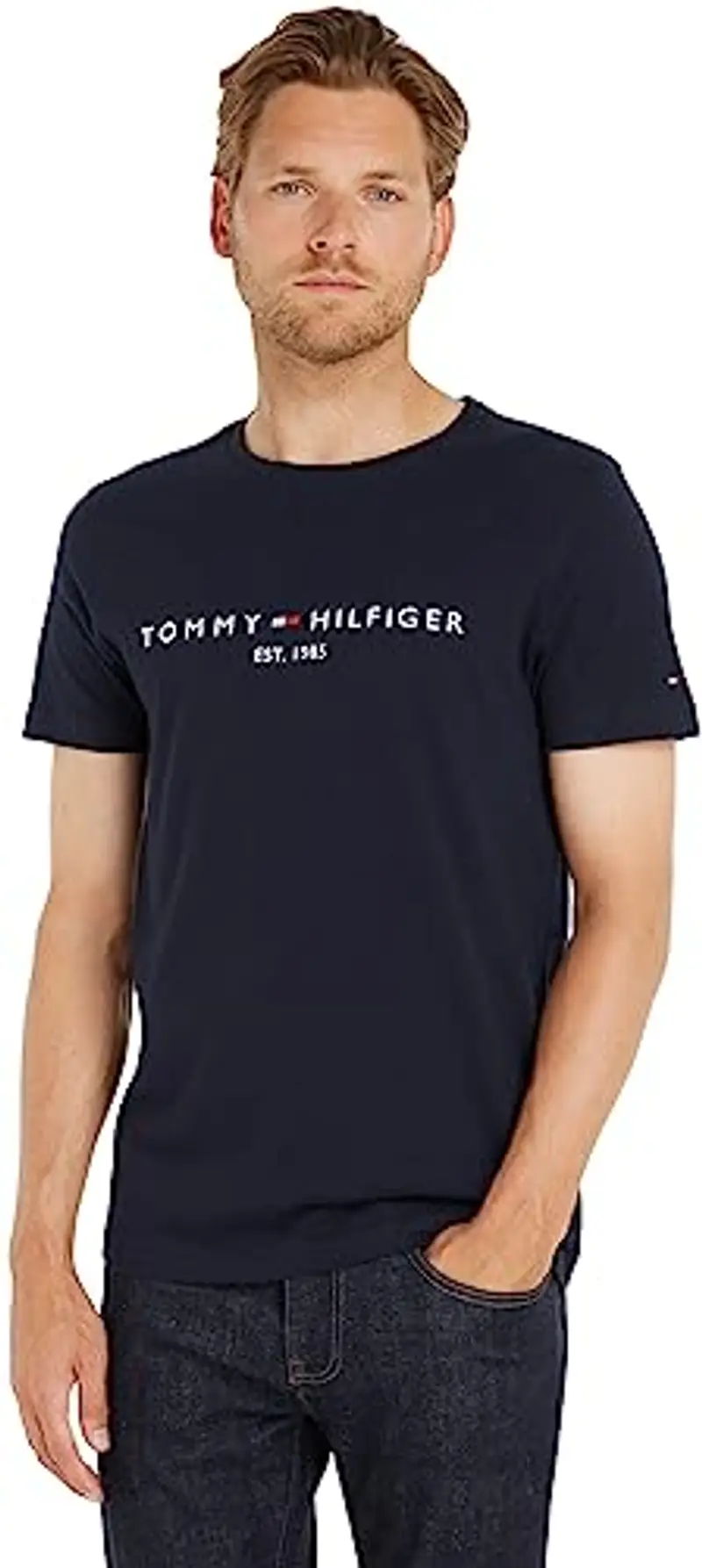 Tommy Hilfiger Core Tommy Logo Tee Mw0mw11465, Maglietta a Maniche Corte Uomo, Blu (Sky Captain), XXL