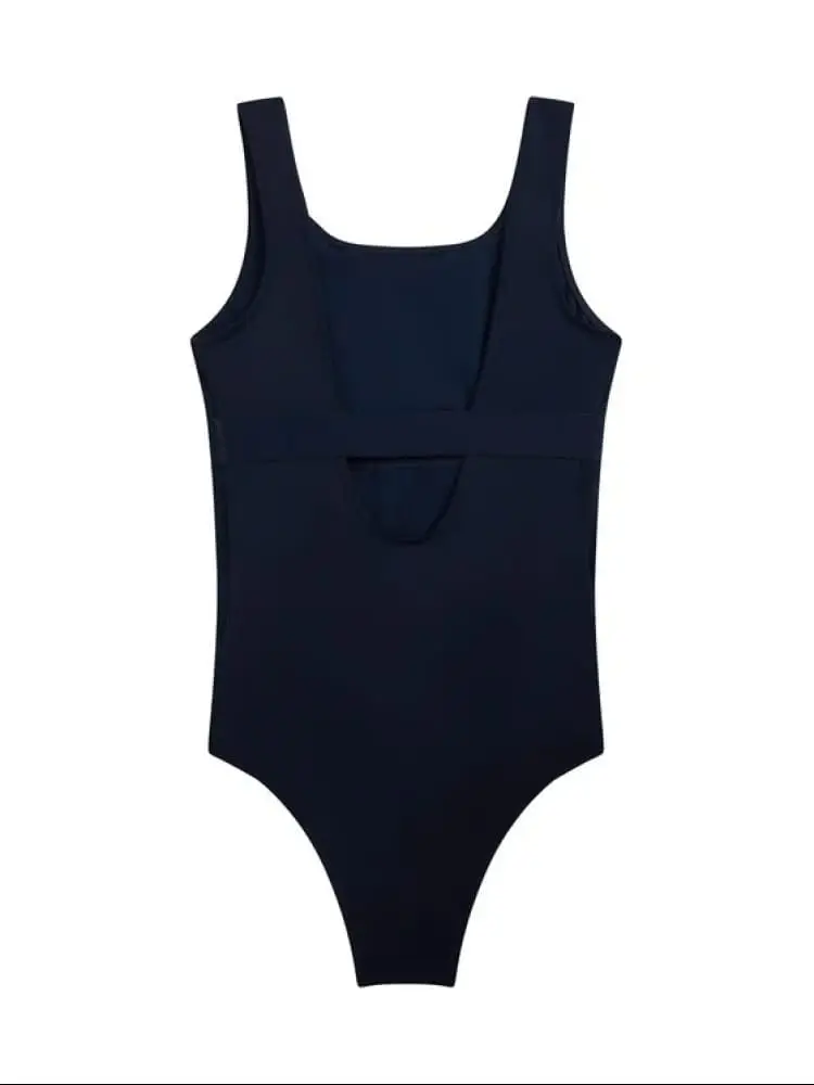 costume blu navy bambina intero logo lettering miniatura 2