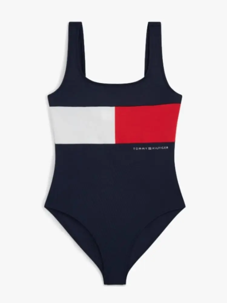 costume blu navy bambina intero maxi logo