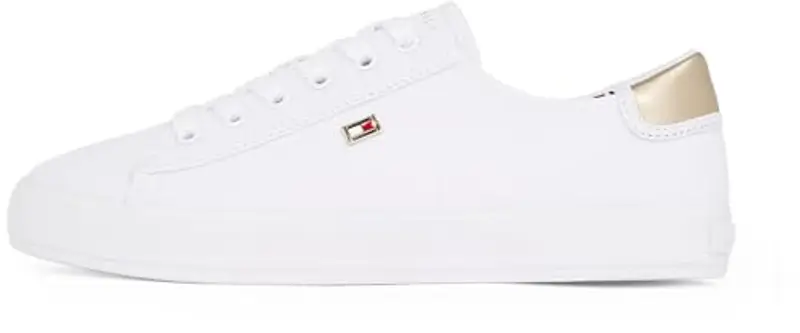 Tommy Hilfiger Donna Sneakers Vulcanizzate Canvas Lace Up Eleganti, Bianco (White), 39