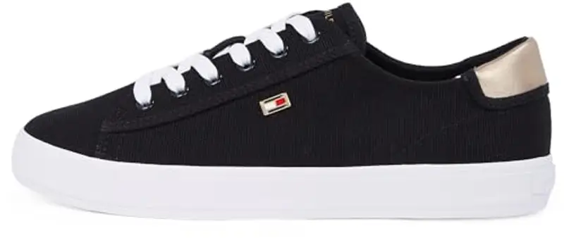 Tommy Hilfiger Donna Sneakers Vulcanizzate Canvas Lace Up Eleganti, Nero (Black), 37
