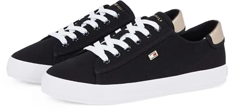 Tommy Hilfiger Donna Sneakers Vulcanizzate Canvas Lace Up Eleganti, Nero (Black), 37 miniatura 3