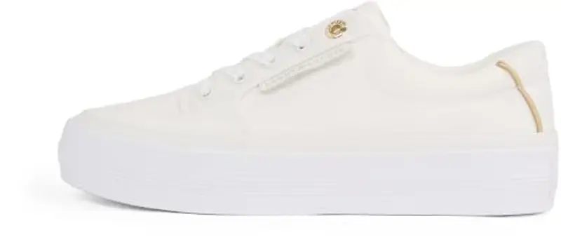 Tommy Hilfiger Donna Sneakers Vulcanizzate Essential Textile Zeppa, Bianco (Ecru), 40