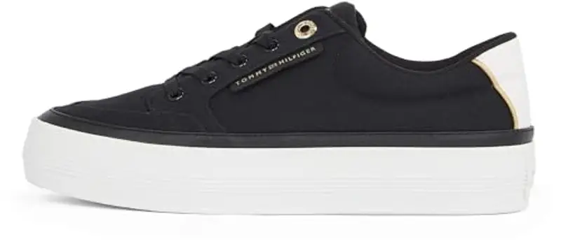 Tommy Hilfiger Donna Sneakers Vulcanizzate Essential Textile Zeppa, Nero (Black), 41