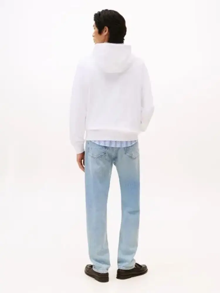 felpa bianca uomo in cotone con cappuccio logo lettering sul davanti miniatura 2