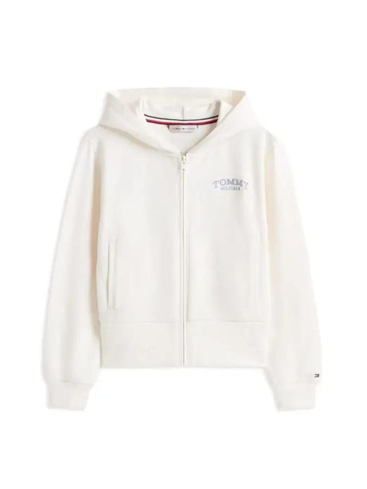 felpa bimba/junior bianca con zip e cappuccio