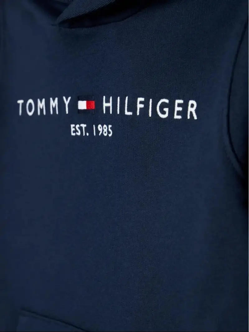 Tommy Hilfiger felpa blu navy bambino con cappuccio logo ricamato sul petto miniatura 3