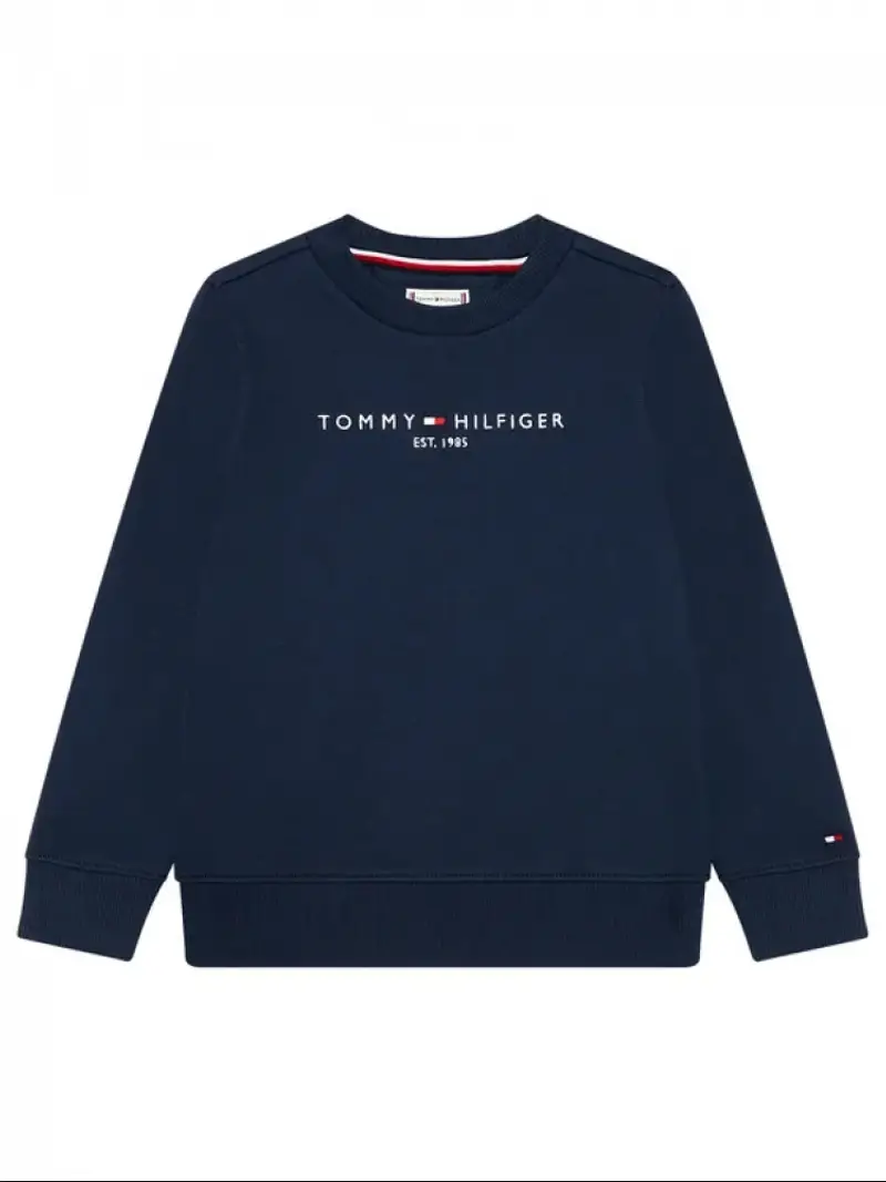 Tommy Hilfiger felpa blu navy bambino in cotone con logo ricamato sul petto