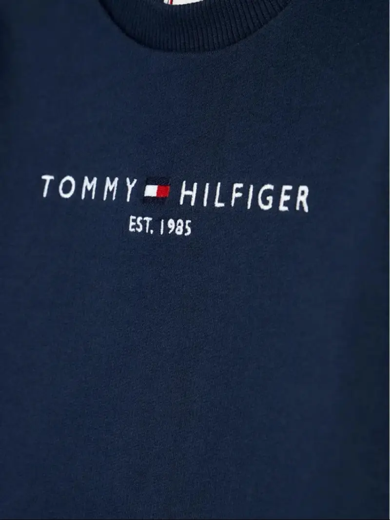 Tommy Hilfiger felpa blu navy bambino in cotone con logo ricamato sul petto miniatura 3