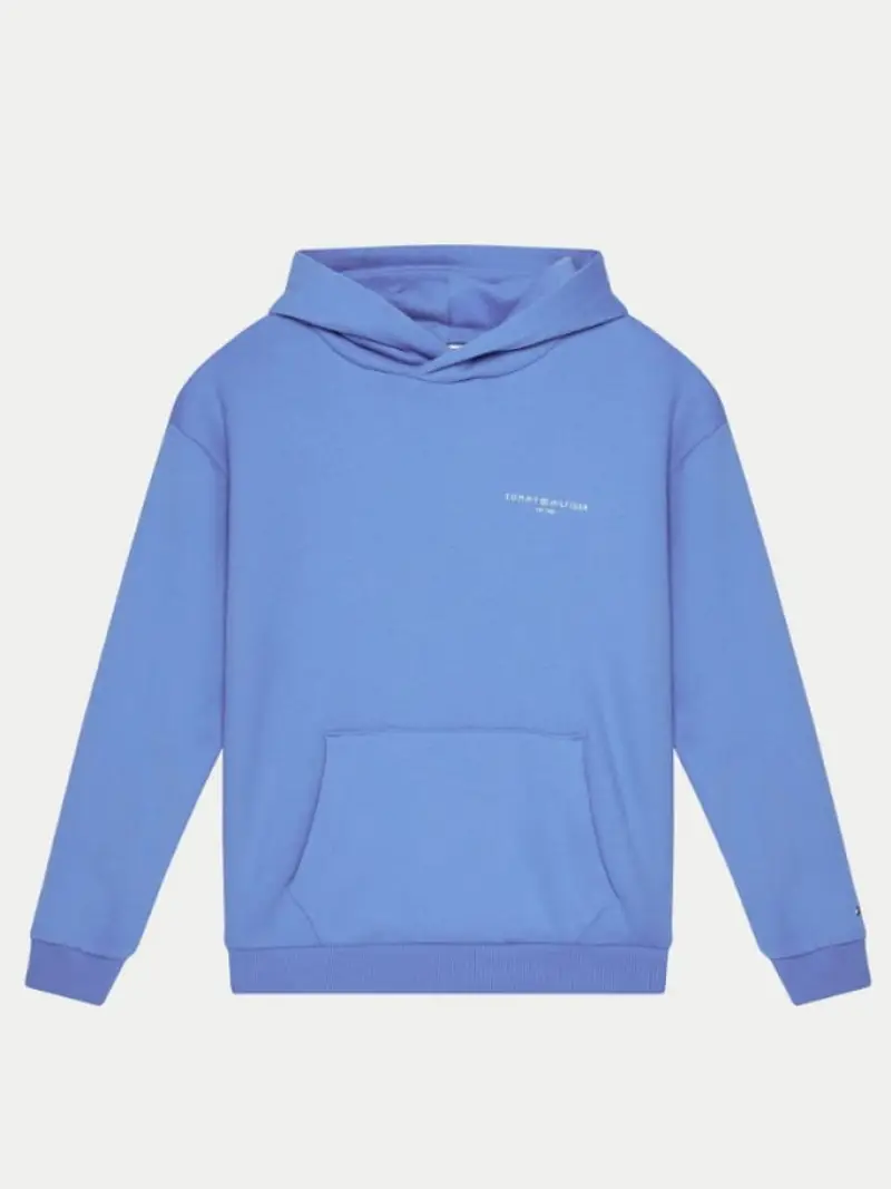 Tommy Hilfiger felpa celeste bambino in cotone con cappuccio micro logo sul petto