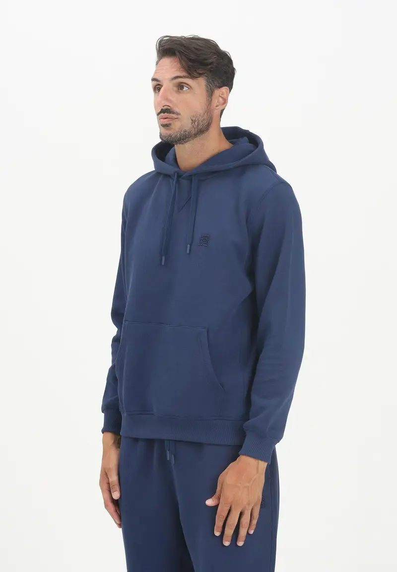 TOMMY HILFIGER Felpa con cappuccio blu da uomo rifinita da monogramma