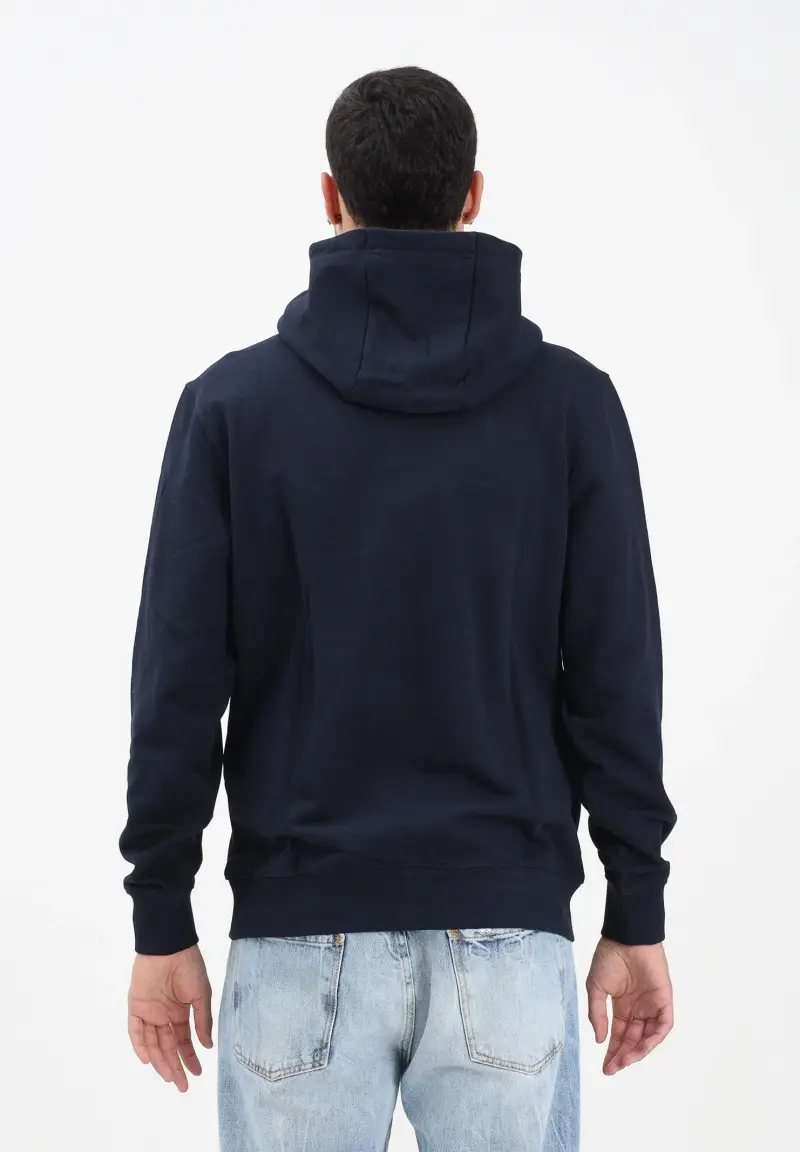 Felpa con cappuccio blu da uomo rifinita da stampa logo miniatura 3